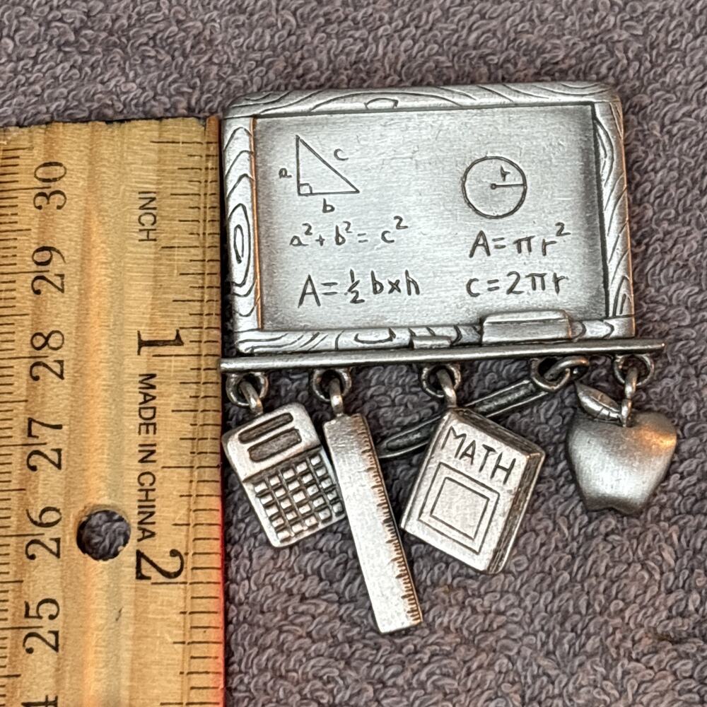 JJ Jonette Pewter Math Teacher Brooch Chalkboard Pin With Charms Book Pencil - Picture 6 of 6